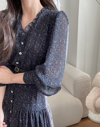 Fairy core floral V-neck slimming drape dress