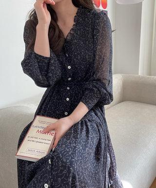 Fairy core floral V-neck slimming drape dress