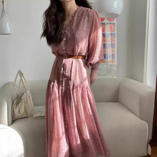 Fairy core floral V-neck slimming drape dress