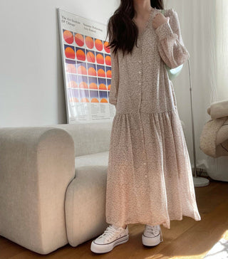 Fairy core floral V-neck slimming drape dress