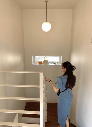 Square Collar Bubble Short Sleeve Denim Dress