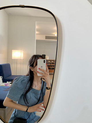 Square Collar Bubble Short Sleeve Denim Dress