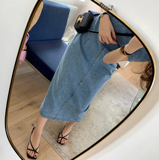 Square Collar Bubble Short Sleeve Denim Dress