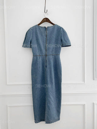 Square Collar Bubble Short Sleeve Denim Dress