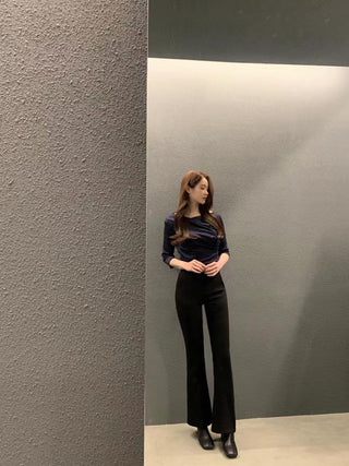 Pleated collar slim top