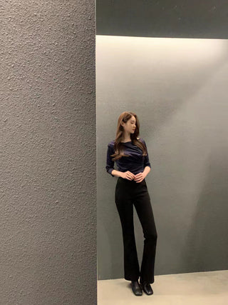 Pleated collar slim top