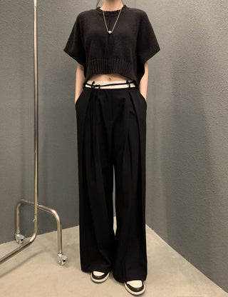 Sleeve knitted blouse and trousers set