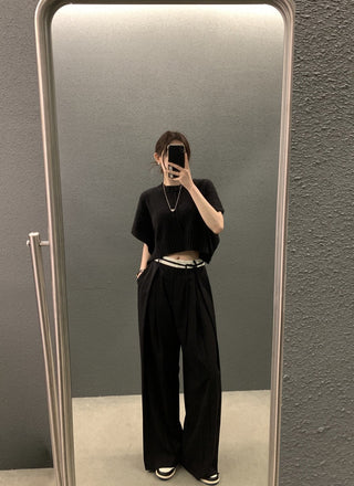 Sleeve knitted blouse and trousers set