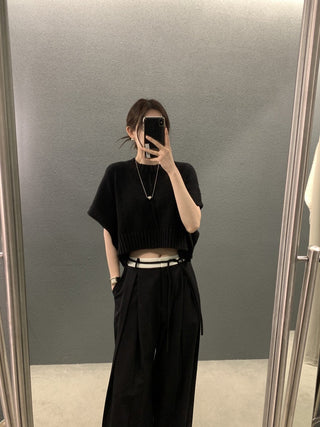 Sleeve knitted blouse and trousers set