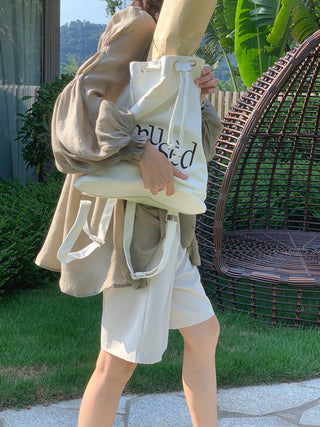 V-neck Ribbon design bubble sleeve shirt