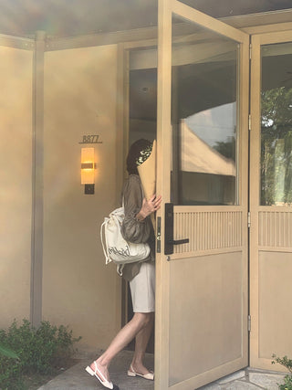 V-neck Ribbon design bubble sleeve shirt