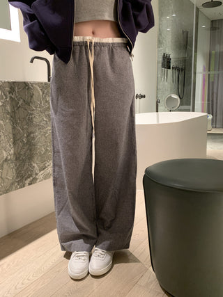 Retro stitching drawstring wide-leg pants