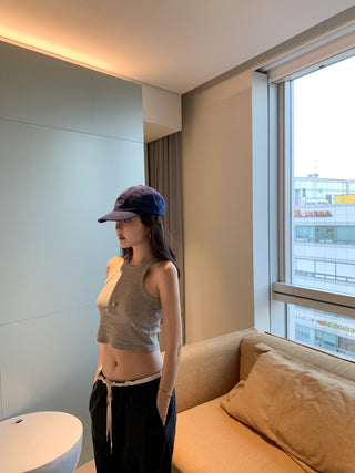 Retro stitching drawstring wide-leg pants