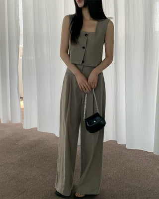 Square collar suit vest and wide leg pants set