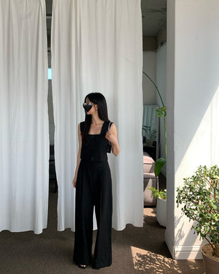 Square collar suit vest and wide leg pants set