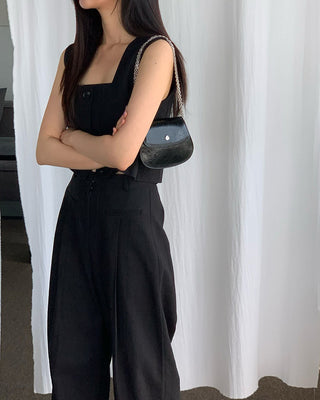 Square collar suit vest and wide leg pants set