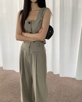 Square collar suit vest and wide leg pants set