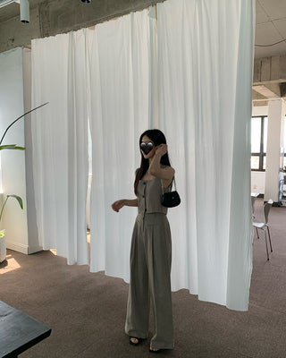Square collar suit vest and wide leg pants set