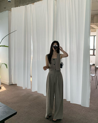 Square collar suit vest and wide leg pants set