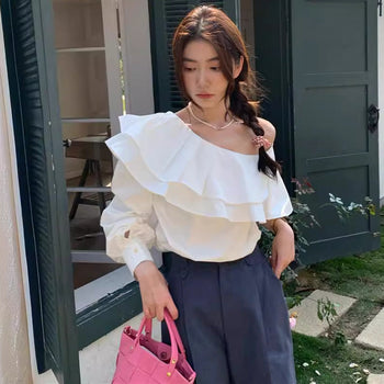 Off shoulder double layer ruffled top