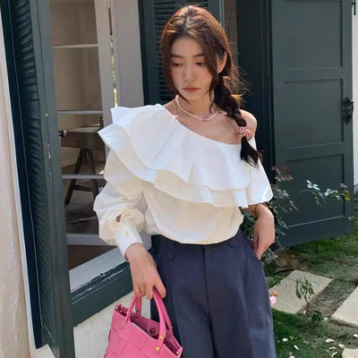 Off shoulder double layer ruffled top