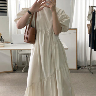 Solid Color Loose Casual Round Neck dress
