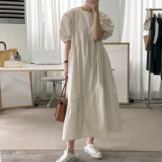 Solid Color Loose Casual Round Neck dress