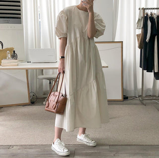 Solid Color Loose Casual Round Neck dress