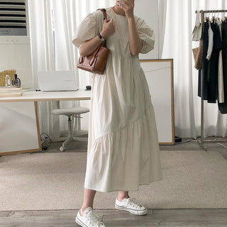 Solid Color Loose Casual Round Neck dress