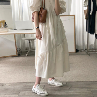 Solid Color Loose Casual Round Neck dress