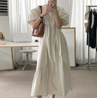 Solid Color Loose Casual Round Neck dress