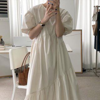 Solid Color Loose Casual Round Neck dress