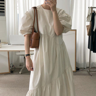 Solid Color Loose Casual Round Neck dress