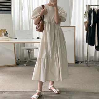Solid Color Loose Casual Round Neck dress