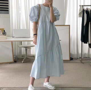 Solid Color Loose Casual Round Neck dress
