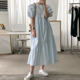 Solid Color Loose Casual Round Neck dress