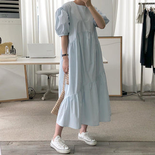 Solid Color Loose Casual Round Neck dress