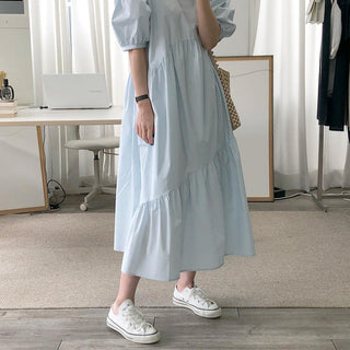 Solid Color Loose Casual Round Neck dress