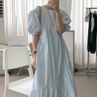Solid Color Loose Casual Round Neck dress