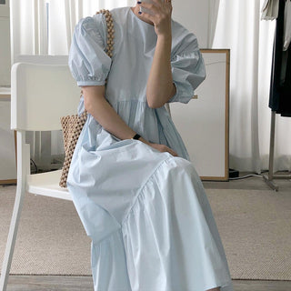 Solid Color Loose Casual Round Neck dress