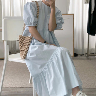 Solid Color Loose Casual Round Neck dress