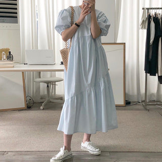 Solid Color Loose Casual Round Neck dress