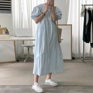 Solid Color Loose Casual Round Neck dress