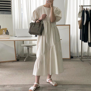 Solid Color Loose Casual Round Neck dress