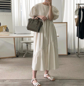 Solid Color Loose Casual Round Neck dress
