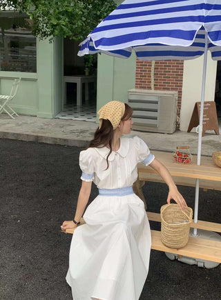 Puff sleeve short shirt and matching skirt set