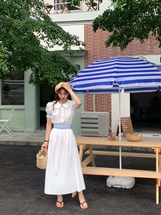 Puff sleeve short shirt and matching skirt set