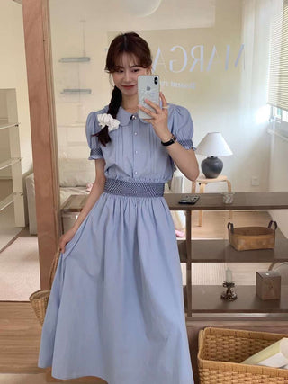 Puff sleeve short shirt and matching skirt set