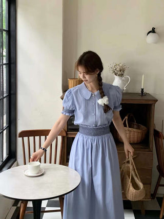 Puff sleeve short shirt and matching skirt set