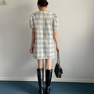 Plaid short sleeve woolen dress